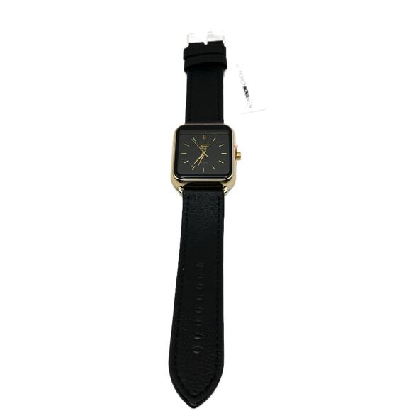 Techno Pave Jasper 35mm Square Leather Band Watch in Black/Gold - Picture 2 of 6
